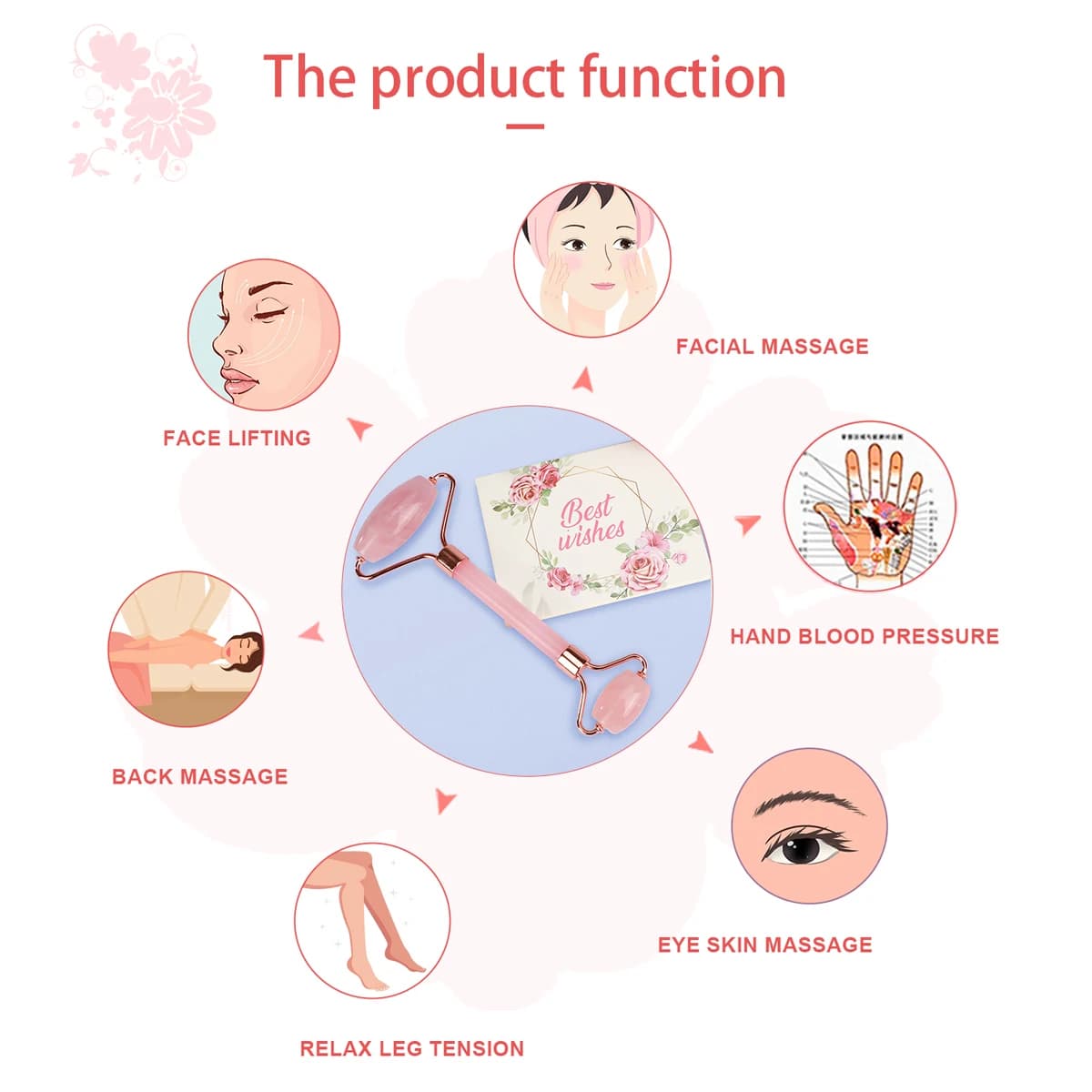 Rouleau de diversification en quartz rose, pour soins du visage, amélioration de la peau, beauté du visage, ligne fine et déformable, relaxation, 1 pièce