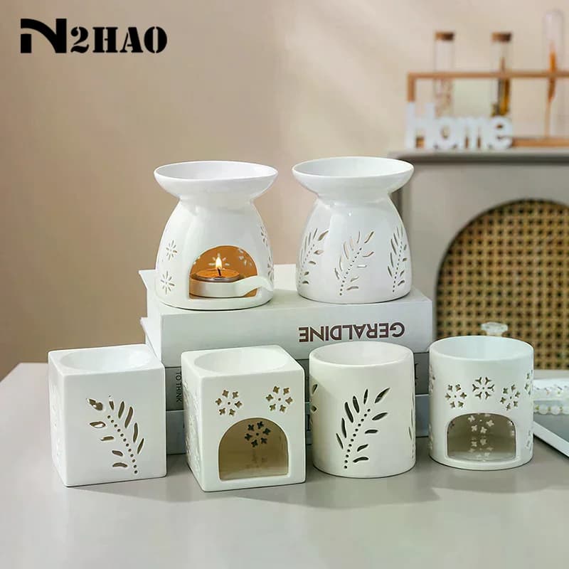 Brûleur d'encens en céramique blanche, bougie d'huile essentielle, diffuseur d'aromathérapie, poêle chauffant creux, décoration de maison du moyen-orient, ornement