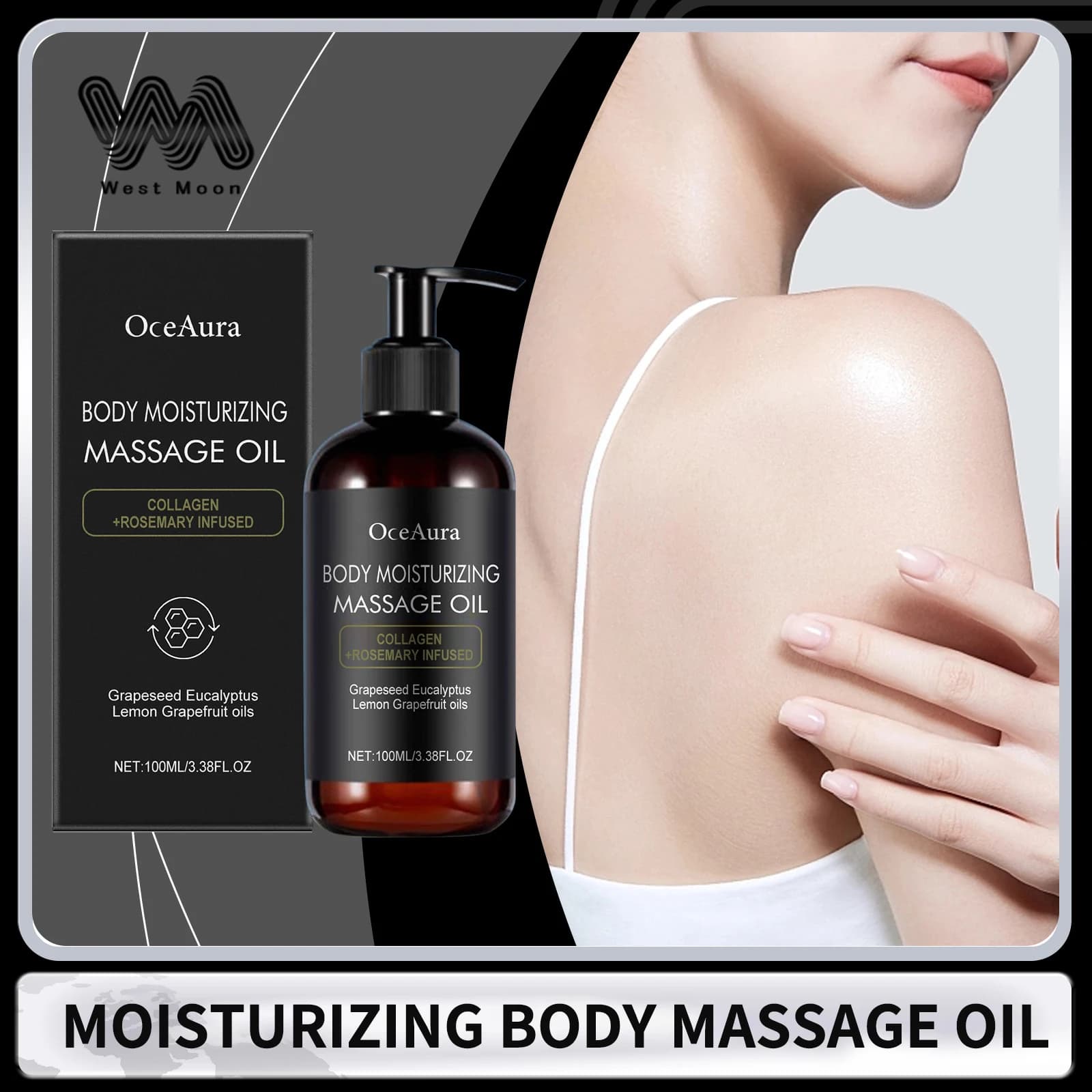 Huile de Massage hydratante pour le corps, nourrissante, lissante, réduit la sécheresse, huile de romarin, éclaircissante, douce, raffermissante, Spa, soins pour la peau