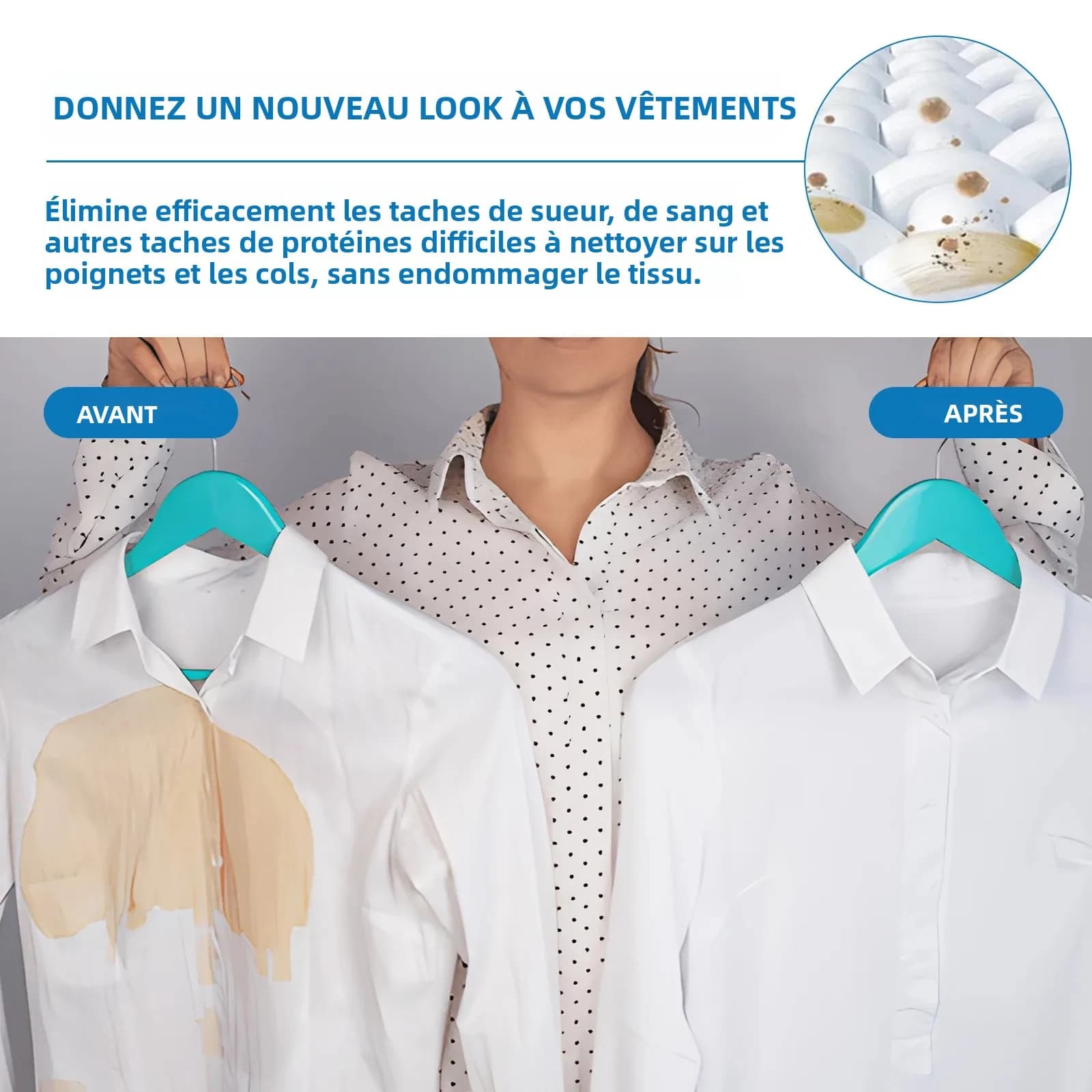 Détachant puissant pour vêtements – Solution de nettoyage à sec pour taches d'huile tenaces et jaunissement des vêtements – Sans lavage – Fournitures de blanchisserie à domicile