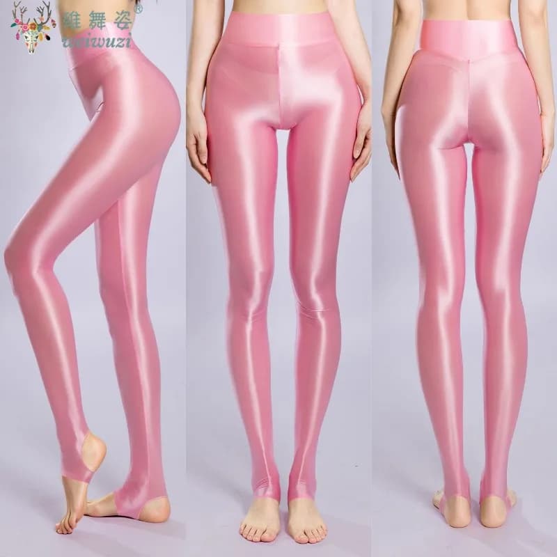 Leggings et collants pour femmes, effet wetlook, brillants et lisses, avec taille élastique, pour le sport, le yoga et le fitness, amincissants