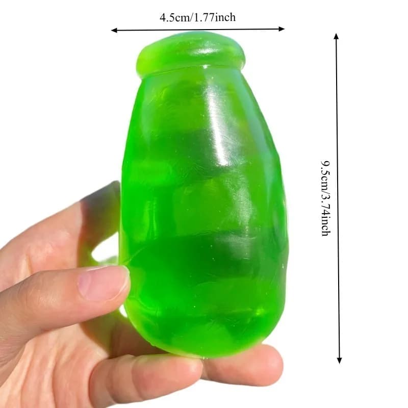 Jouet anti-stress en forme de bouteille d'huile de coco verte