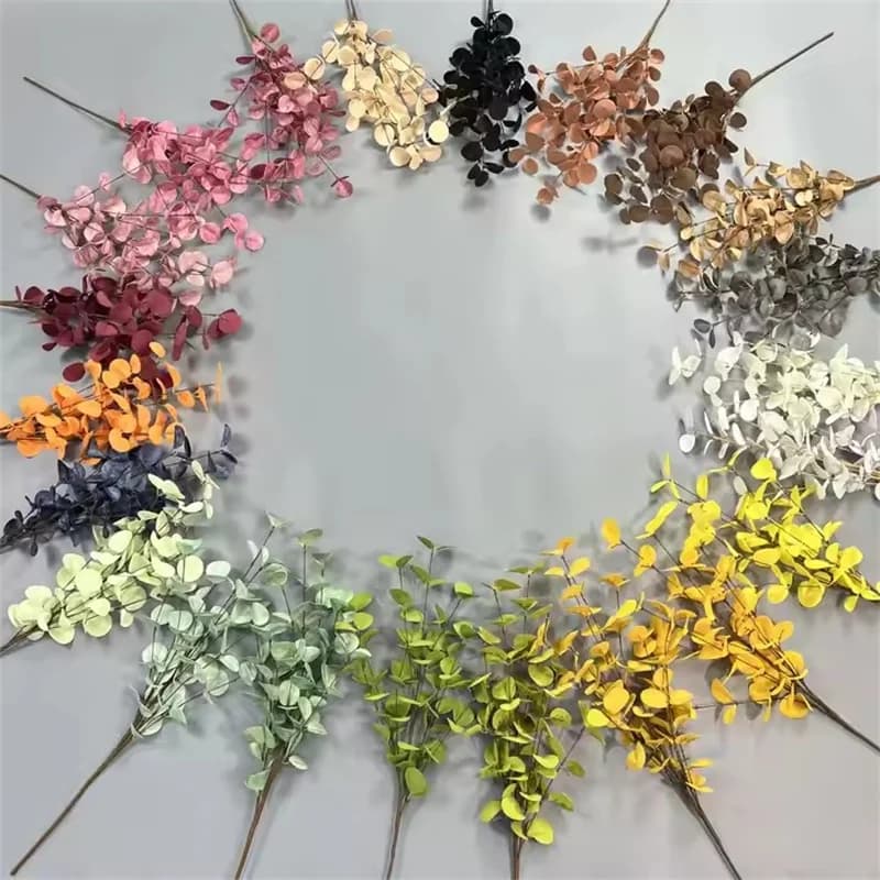 5 pièces de feuilles d'eucalyptus artificielles en PE de haute qualité pour la décoration de la maison