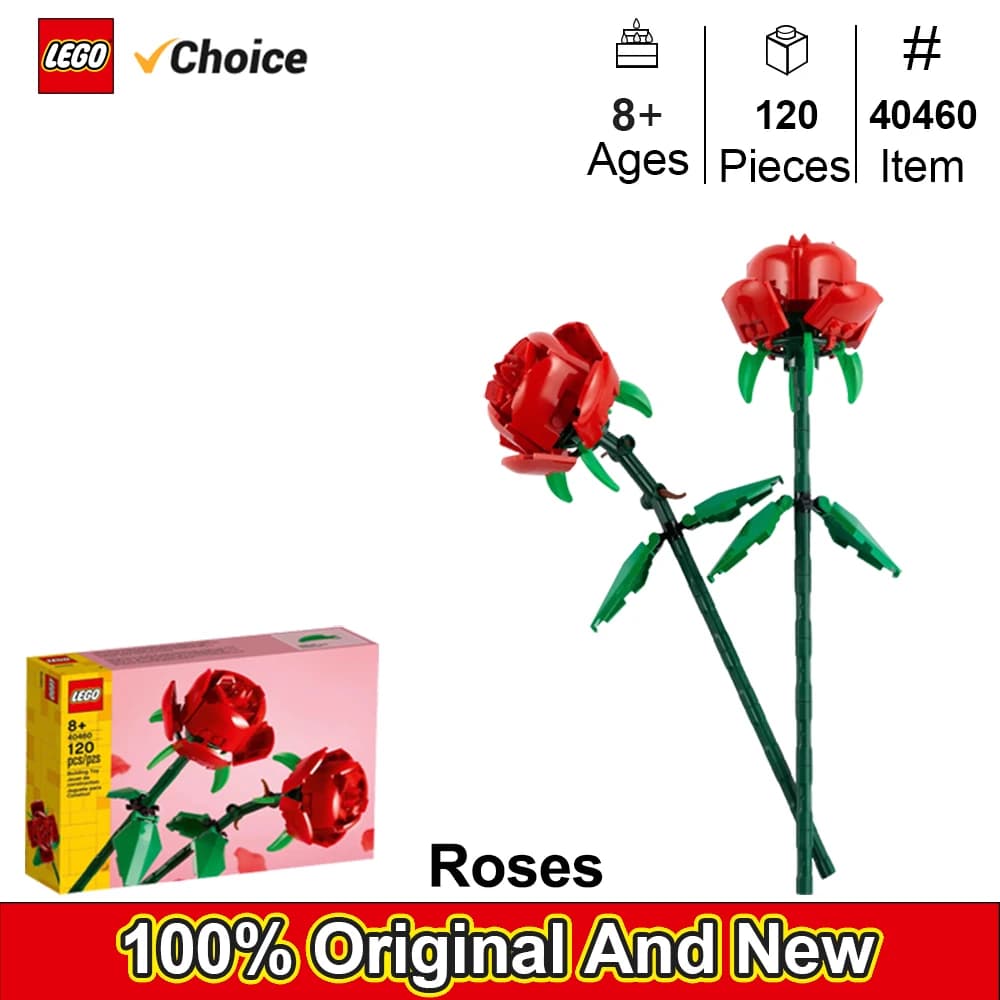 LEGO 40460 Roses-filles et garçons, 8 ans et plus – Roses artificielles, fausses pour la décoration et l'exposition de la maison – Idée cadeau pour les amateurs de plantes et de fleurs