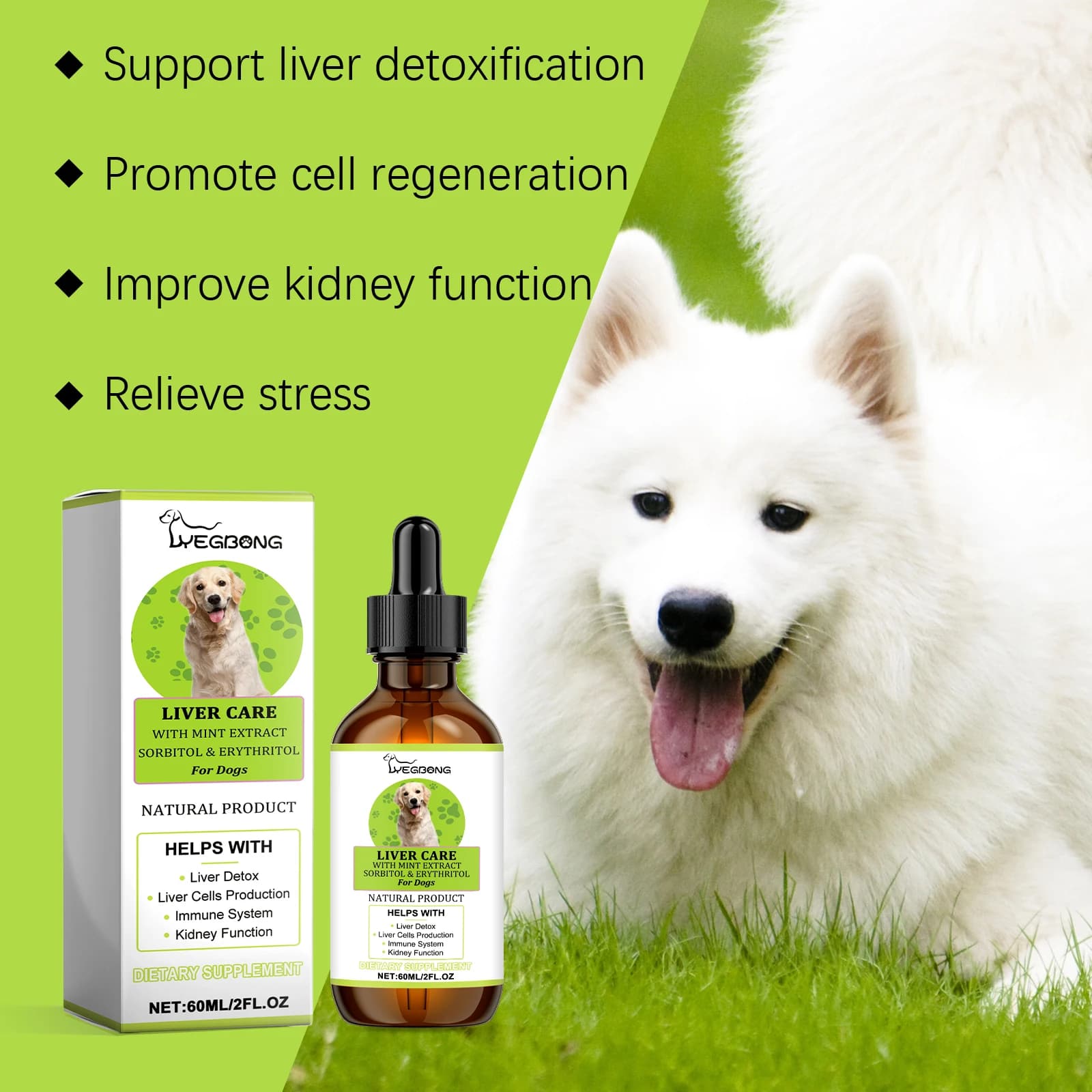 Gouttes de soin pour améliorer le métabolisme des cellules du foie, 60ml, pour chiens, augmente la nutrition, revitalise l'énergie de votre chien, supplément complet