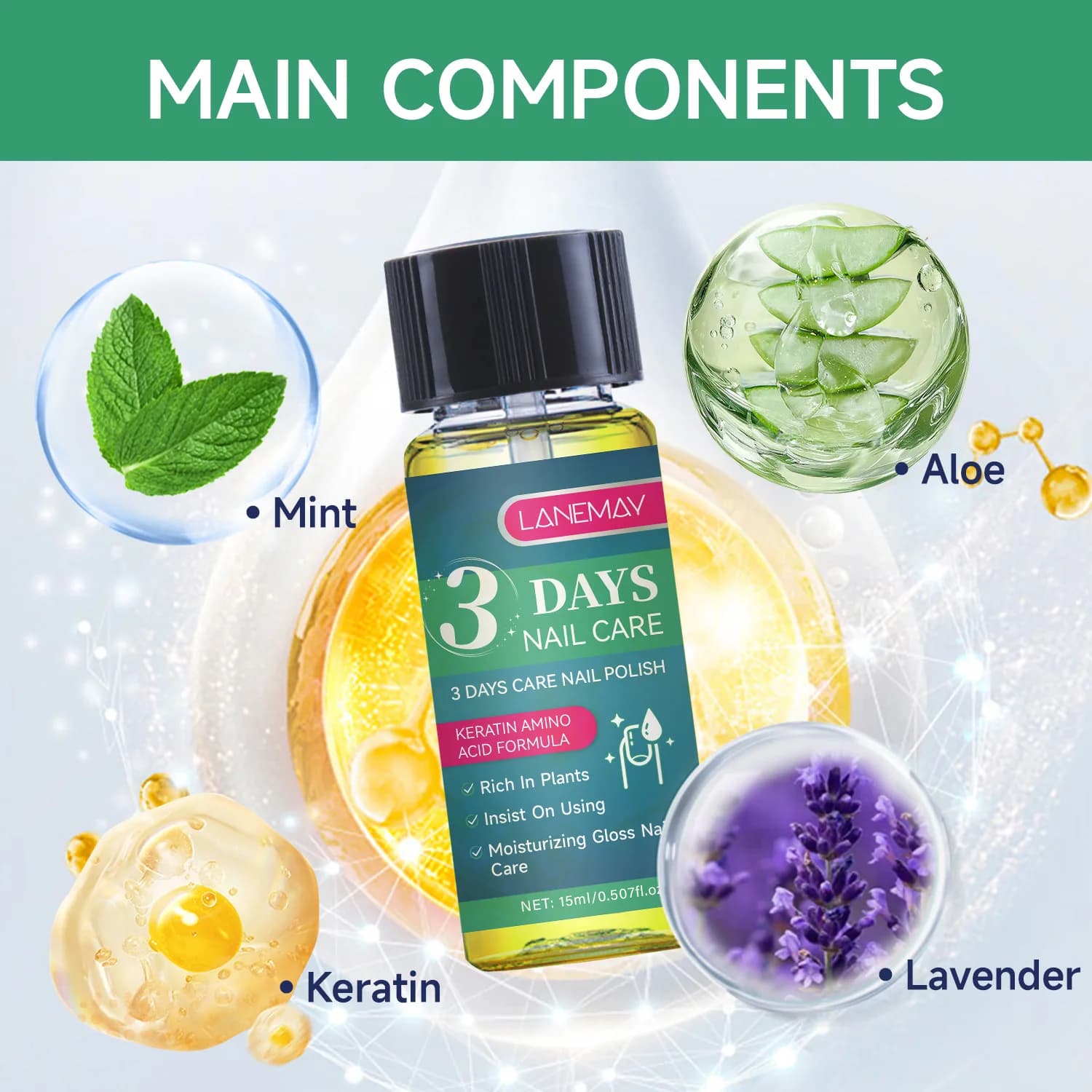 L'huile de soin des ongles de 3 jours maintient les ongles lumineux pendant longtemps et renforce la réparation des ongles cassants et fins. Huile de soin des ongles 15 ml