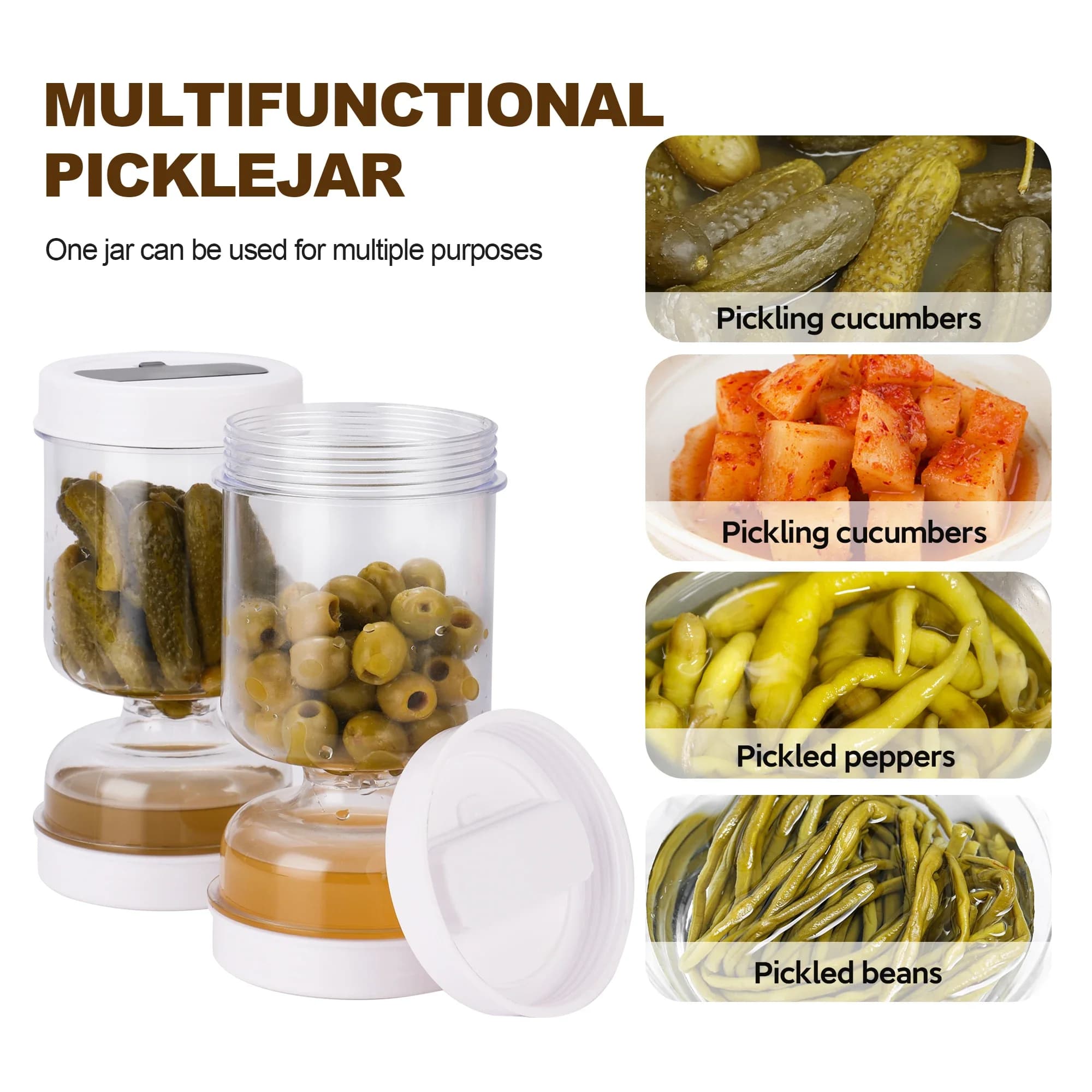 Pot de passoire d'olive et de cornichons, nouveau pot de sablier de récipient d'olive avec récipient de cornichons rabattable de crépine pour le stockage hermétique des aliments