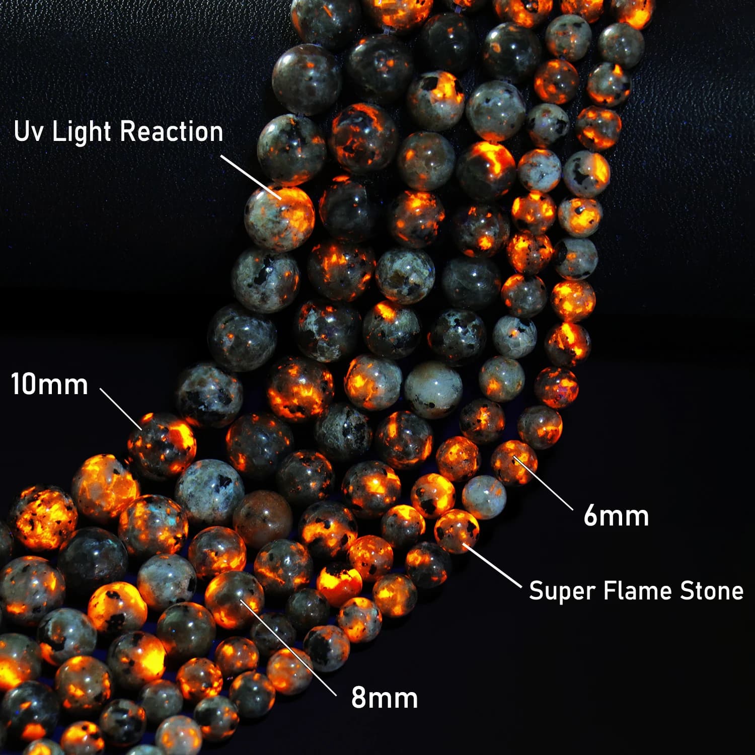 Perles rondes en pierre naturelle de flamme Yooperlite
