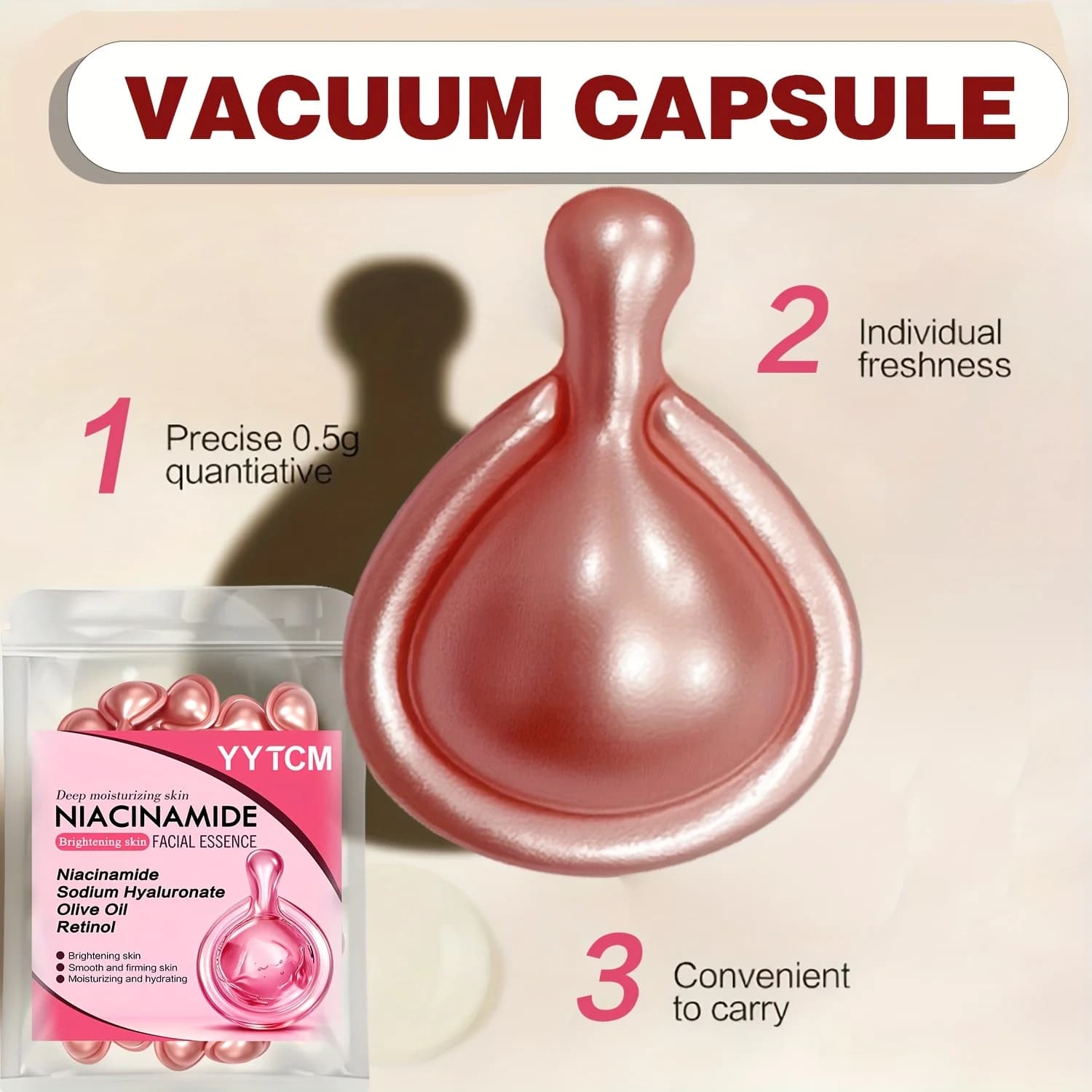 Capsules d'essence faciale à la niacinamide, contenant du rétinol, de l'huile de fruit d'olive, de l'extrait de gardénia, pour éclaircir le teint, hydrater et nourrir la peau, lisser et affiner la pea