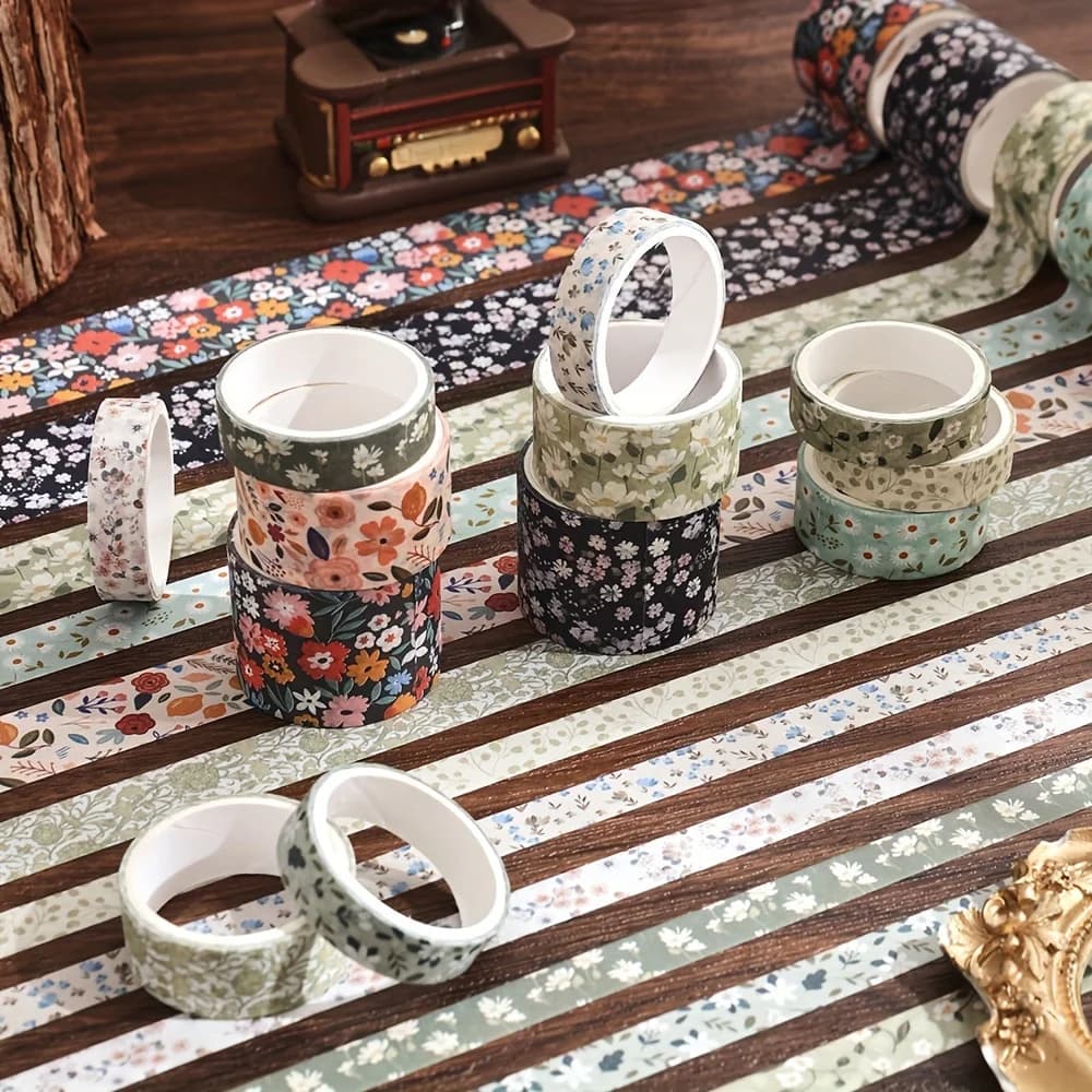 Ensemble de rubans Washi floraux Vintage, 12 rouleaux, rubans de masquage décoratifs pour bricolage, Scrapbooking, planificateur de Journal à puces, emballage cadeau
