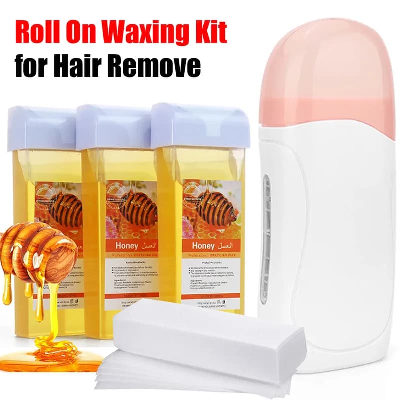 Kit d'épilation unisexe avec cire à rouleaux chauffante et cartouche chaude pour une peau lisse