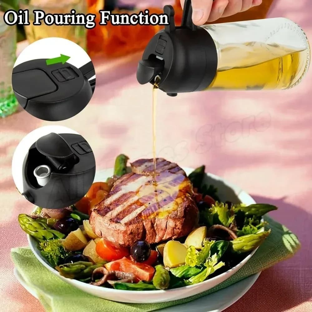 Bouteille Distributrice d'Huile d'Olive 2-en-1, Pulvérisateur d'Huile en Plastique 500ml, Réservoir de Pulvérisation d'Huile de Cuisson, Outils de Cuisine pour BBQ, Pâtisserie, Pique-nique, 1 pièce, 2