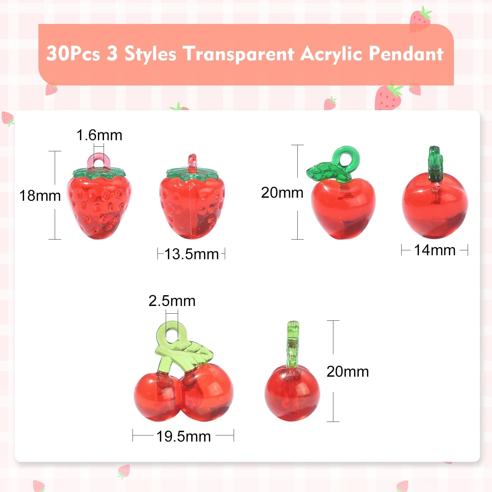 Breloques de fruits rouges en acrylique 3D