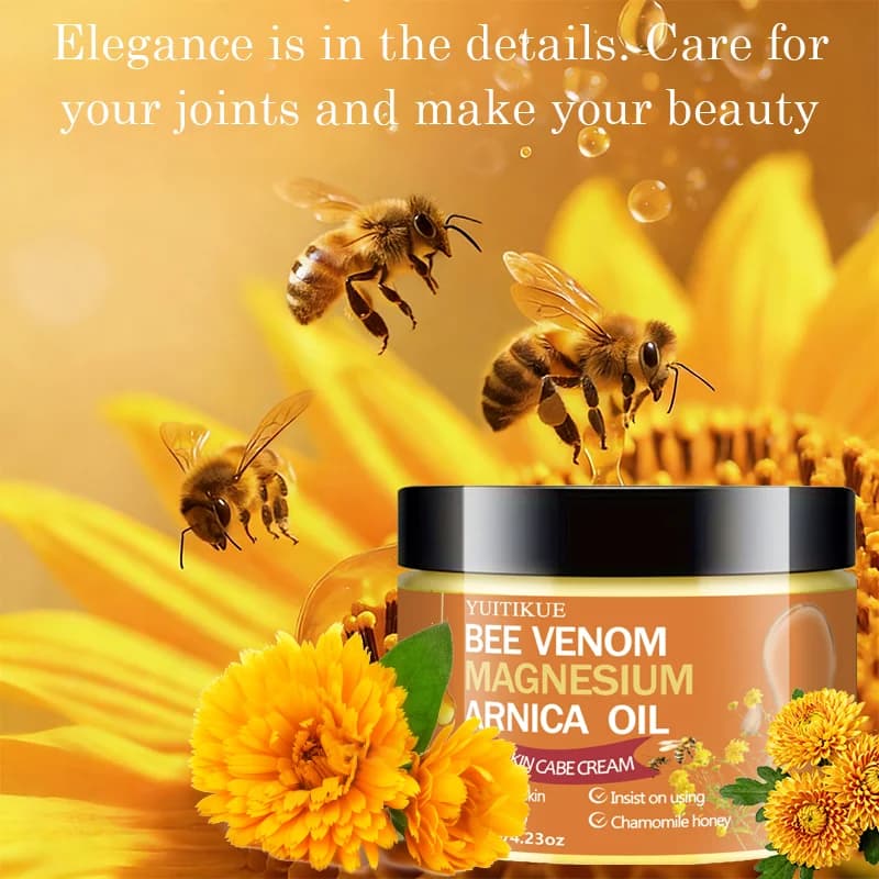 Crème pour les articulations YUITIKUE au venin d'abeille, au magnésium et à l'arnica, hydrate en profondeur, hydrate la peau des articulations, formule douce