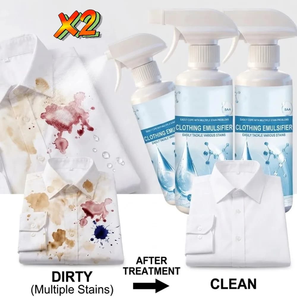 Spray détachant pour vêtements, détergent pour vêtements, pour taches d'huile, taches de sang, éliminateur de jaunissement, émulsifiant non ionique, nettoyant, 1/2 pièces