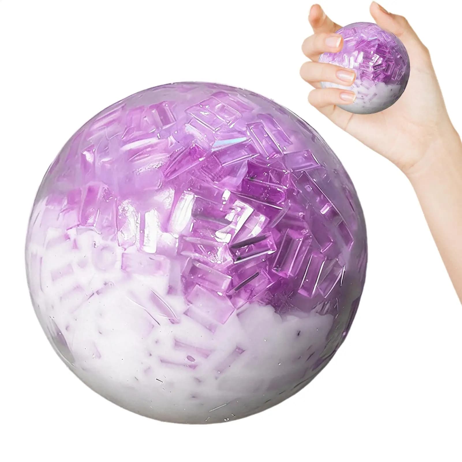 Balle anti-stress sonore à remontée lente, texture sable croquant, jouet sensoriel et à pression douce