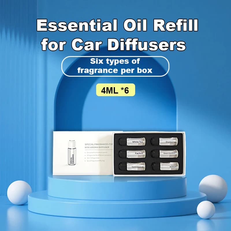 Diffuseur de voiture de 4ML, ensemble de recharge d'huile essentielle, désodorisant, parfum longue durée, élimine rapidement les odeurs, 6 parfums, 6 pièces