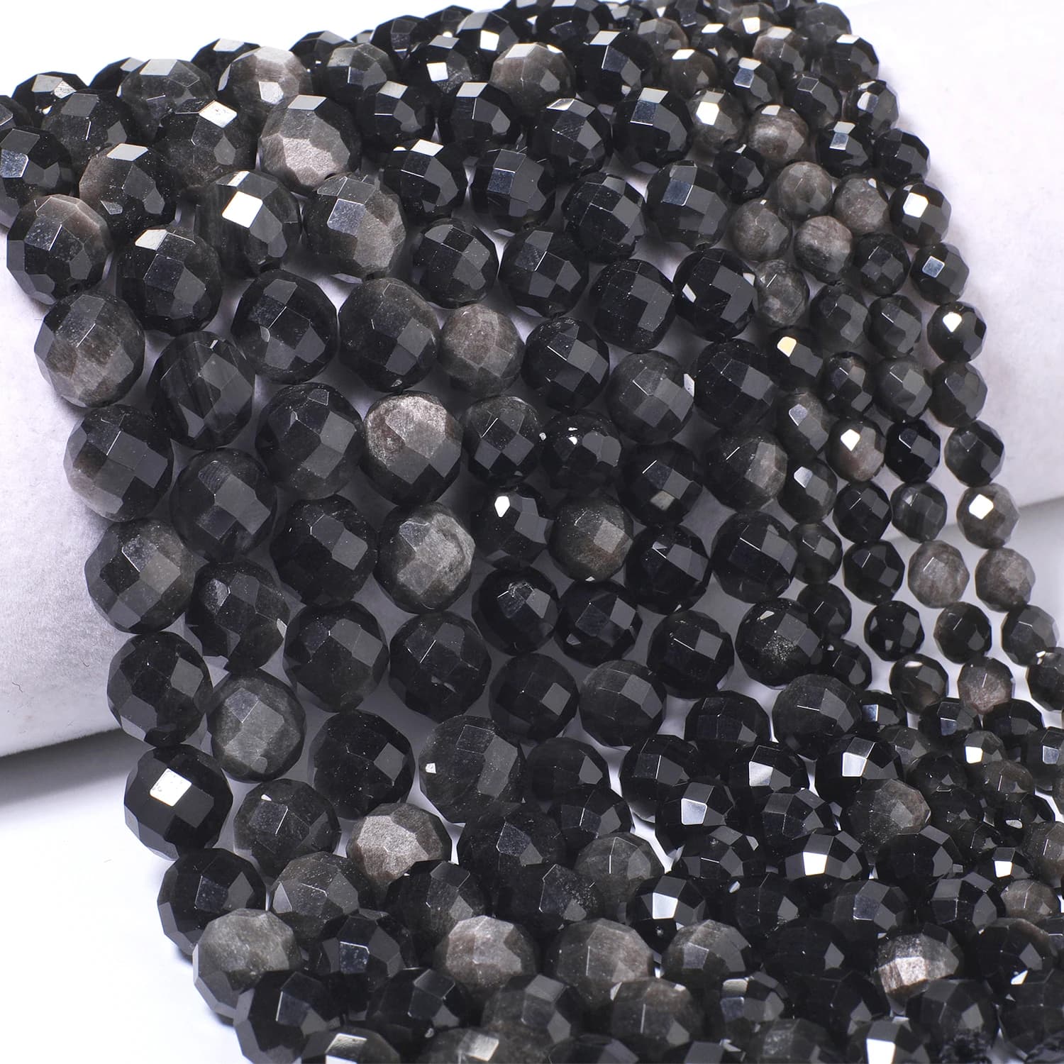 Perles en pierre d'obsidienne couleur argent naturel 6mm 8mm 10mm, perles rondes à facettes, perles d'espacement lâches pour la fabrication de bijoux et accessoires DIY