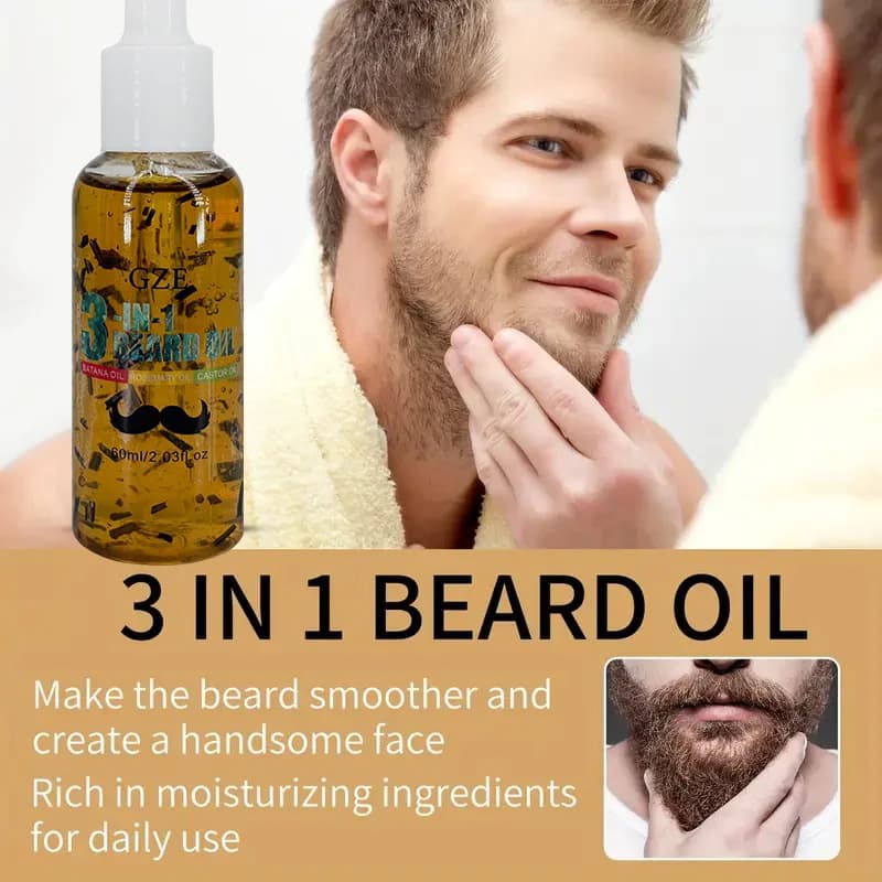 GZE Huile à barbe 3 en 1 pour soin - Hydrate la barbe et conditions de la peau - Élimine les flocons - Pour les hommes avec des poils du visage courts ou longs