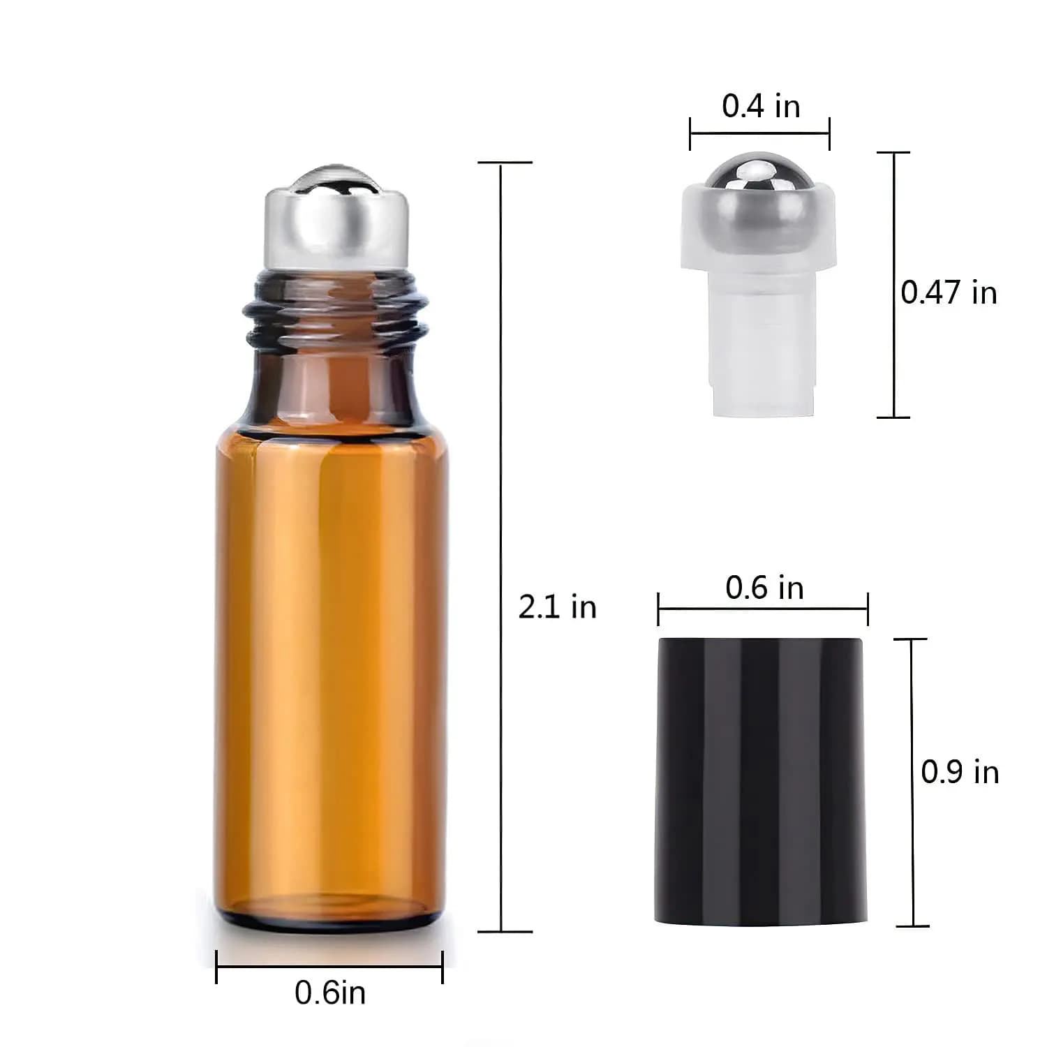 Lot de 10 flacons roll-on en verre ambré de 0,17 oz, rouleaux en acier inoxydable, bouchons noirs, parfaits pour les parfums de voyage et les échantillons cosmétiques