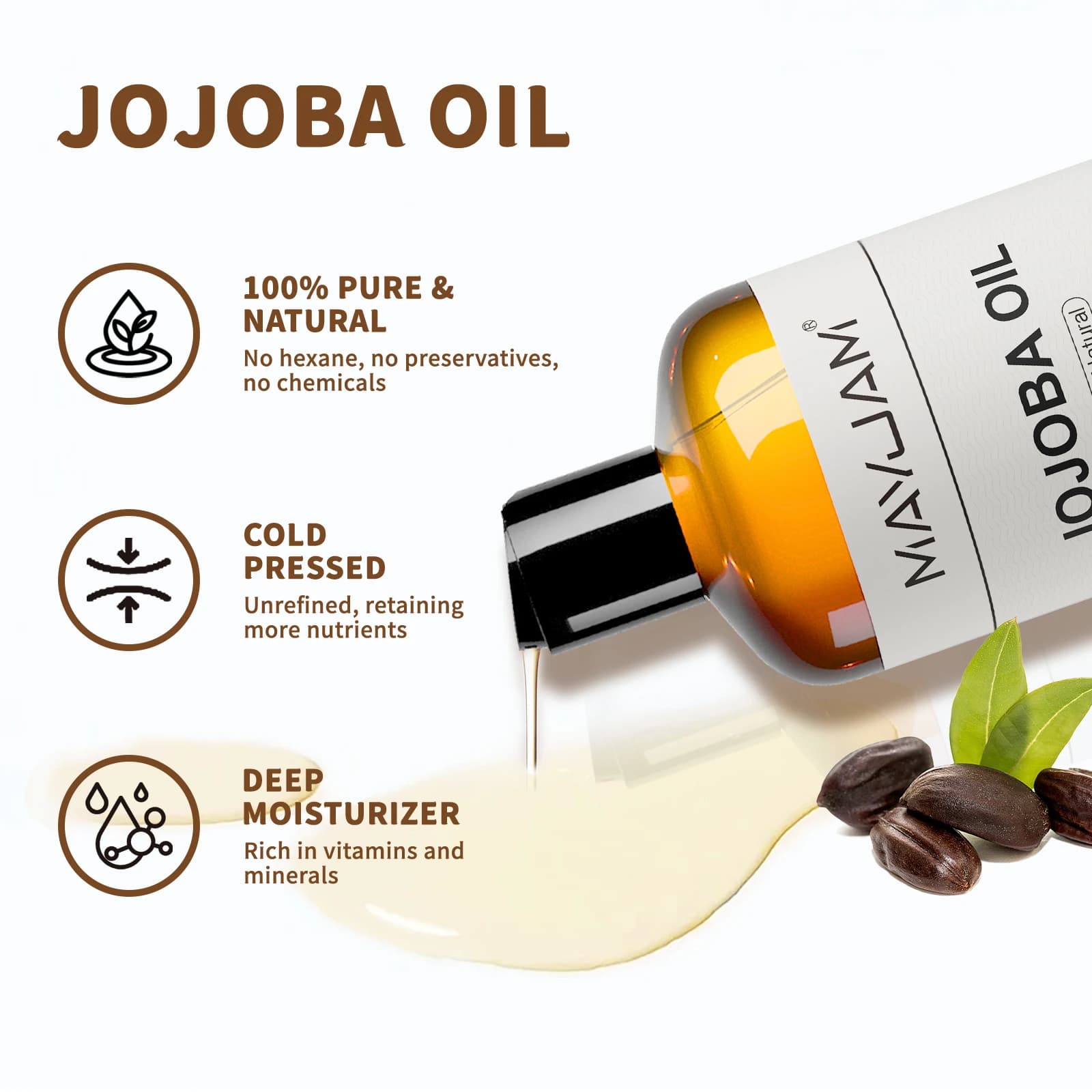 MAYJAM 473 ml/16 fl.oz huile de transport naturelle Pure pour le corps Massage du visage ricin légumes glycérine grapeseed Jojoba huile de noix de coco