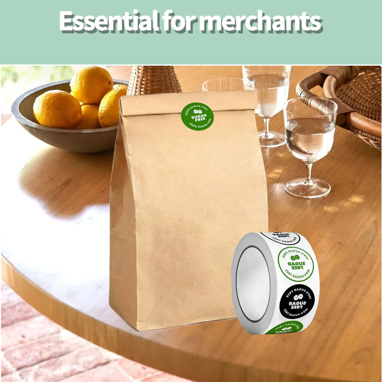 Rouleau d'autocollants sans sucre, 1 rouleau (500 pièces), 0.98x0.98 pouces, conseils alimentaires pour la maison, étiquette Scrapbook, pâtisserie, magasin d'aliments cuits, café, famille quotidienne