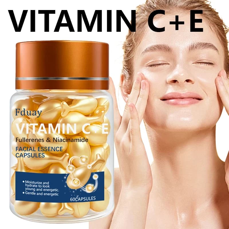 Capsules de sérum à la vitamine C+E, capsules d'essence à usage unique, hydratantes et nourrissantes pour la peau du visage, 60 capsules/flacon - 1 flacon