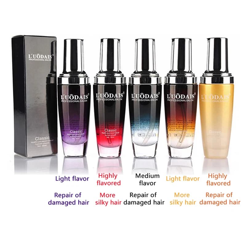LUODAIS huile d'argan réparation des cheveux Essence de brillance plus lisse pour cheveux secs et endommagés pointes foues traitement naturel crépus