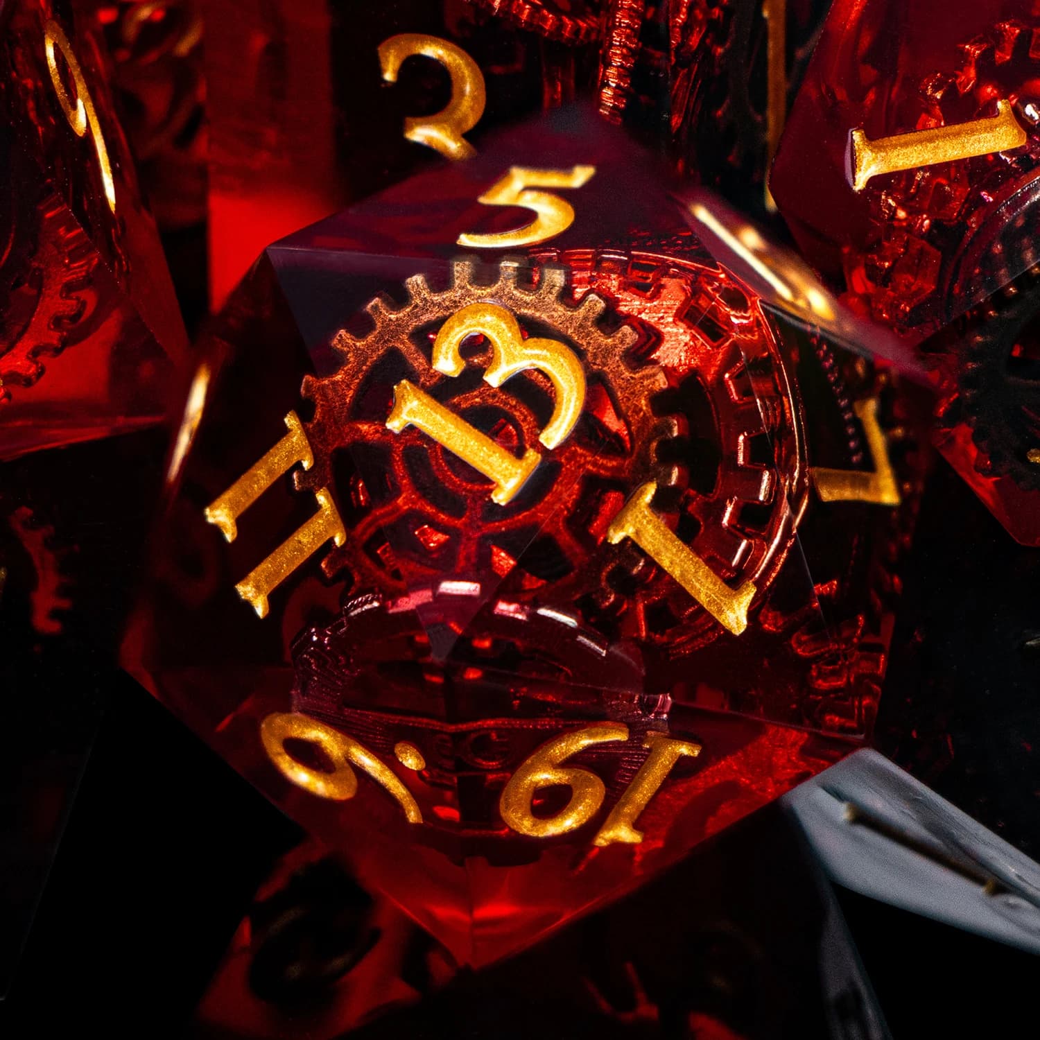 Dés à jouer D&D en résine rouge D20 à bords tranchants pour Dungeons & Dragons, Pathfinder et jeux de rôle polyédriques
