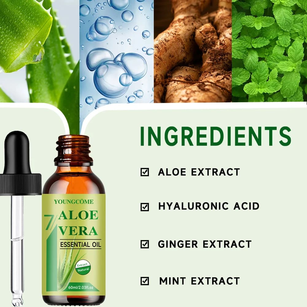 YOUNGCOME huile essentielle d'aloe vera Anti-âge raffermissant peau visage hydratant relaxant huile de Massage réparation des cheveux soins de la peau huile pour le corps
