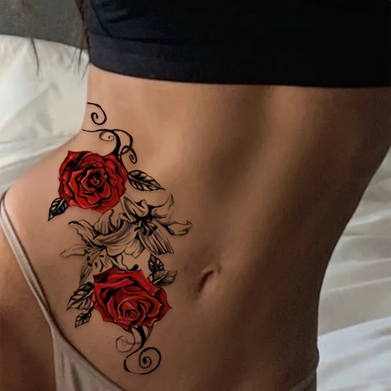 Tatouages temporaires Rose rouge pour femmes, tatouages imperméables serpent, yeux et fleurs colorées pour bras et cuisses, tatouage de transfert Sexy