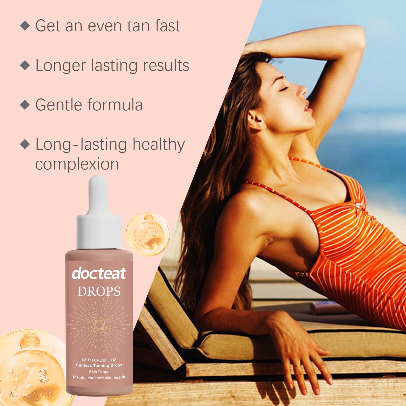 Gouttes de supplément de bronzage à base de plantes pures, hydratation légère et absorption rapide, soin corporel élastique quotidien original pour une peau lisse et rafraîchie