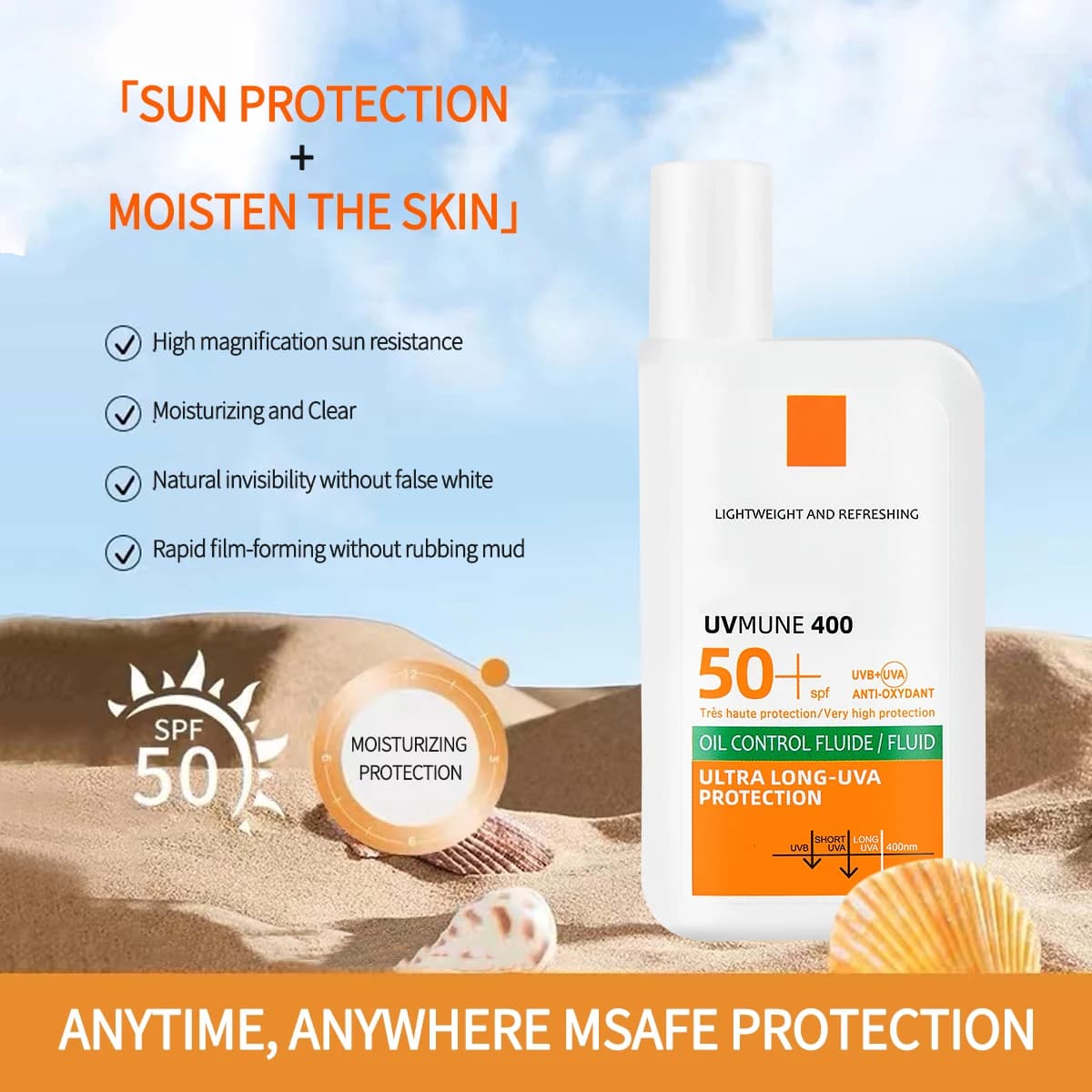 Crème solaire visage longue durée avec une protection UV élevée, rafraîchissante et hydratante, un produit 2 en 1 pour le soin de la peau et la protection solaire