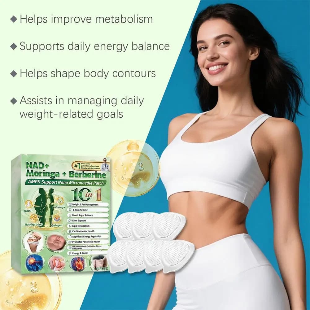 Patch Nano Microneedle 10-en-1 pour la Gestion du Poids et de la Graisse, Soin Corporel Amincissant Ventre Plat, Soutien NAD+ Moringa Berberine AMPK