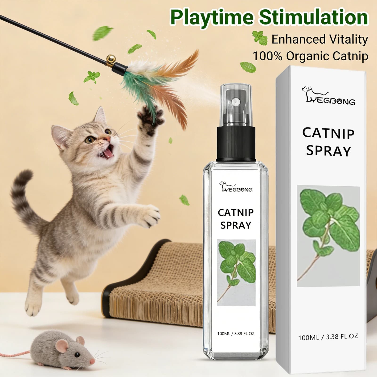 Yegbong Spray à l'herbe à chat soulage efficacement la tension de l'anxiété du chat améliore la vitalité des animaux de compagnie stimule le plaisir des chats Spray comestible à la menthe pour chat