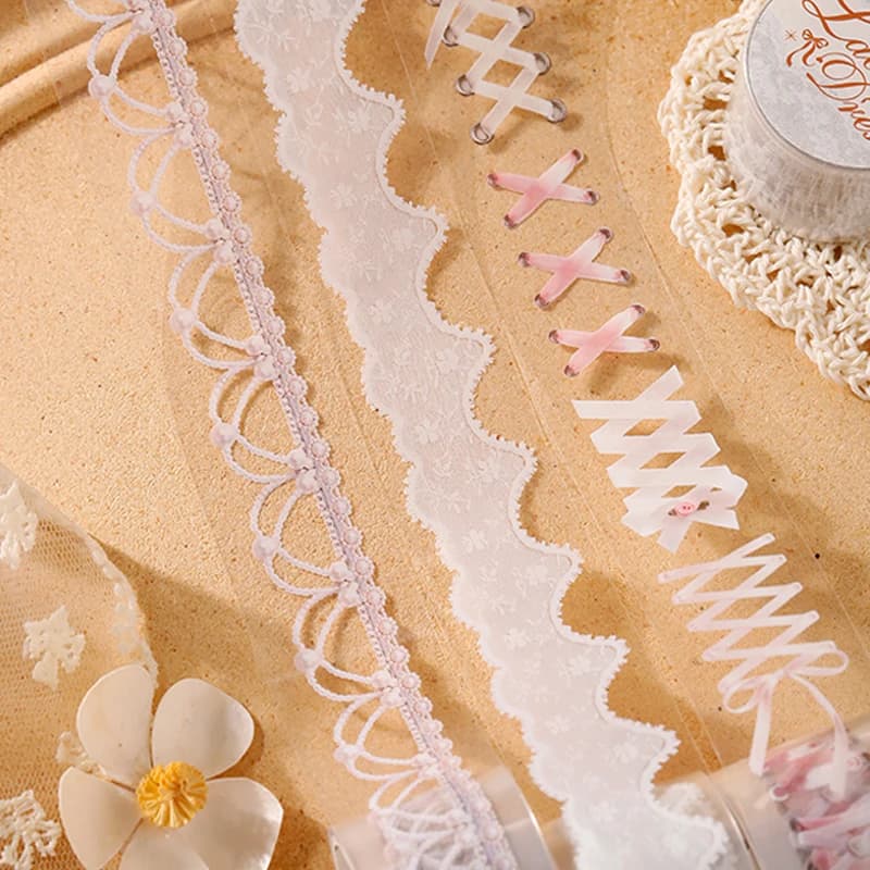 3 Rouleaux de Ruban Washi Imitation Dentelle Style Palais Français, Élégants Autocollants en Dentelle Blanche pour Décoration de Journal Créatif