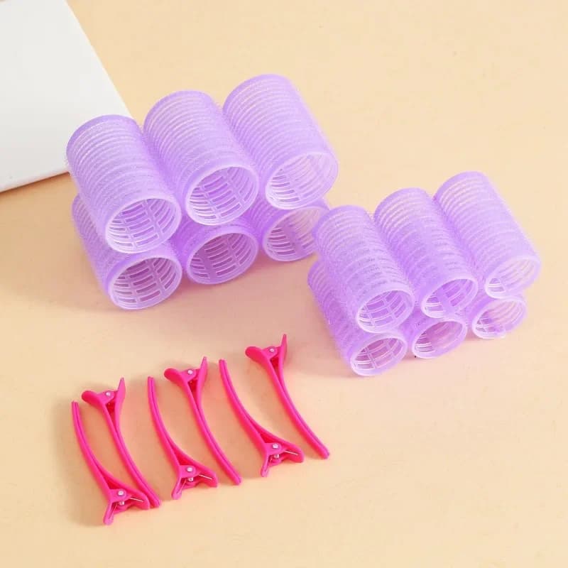 Lot de bigoudis auto-agrippants pour cheveux, 12 pièces, sans chaleur, avec 6/12 pinces, outils de coiffure adhésifs pour salon