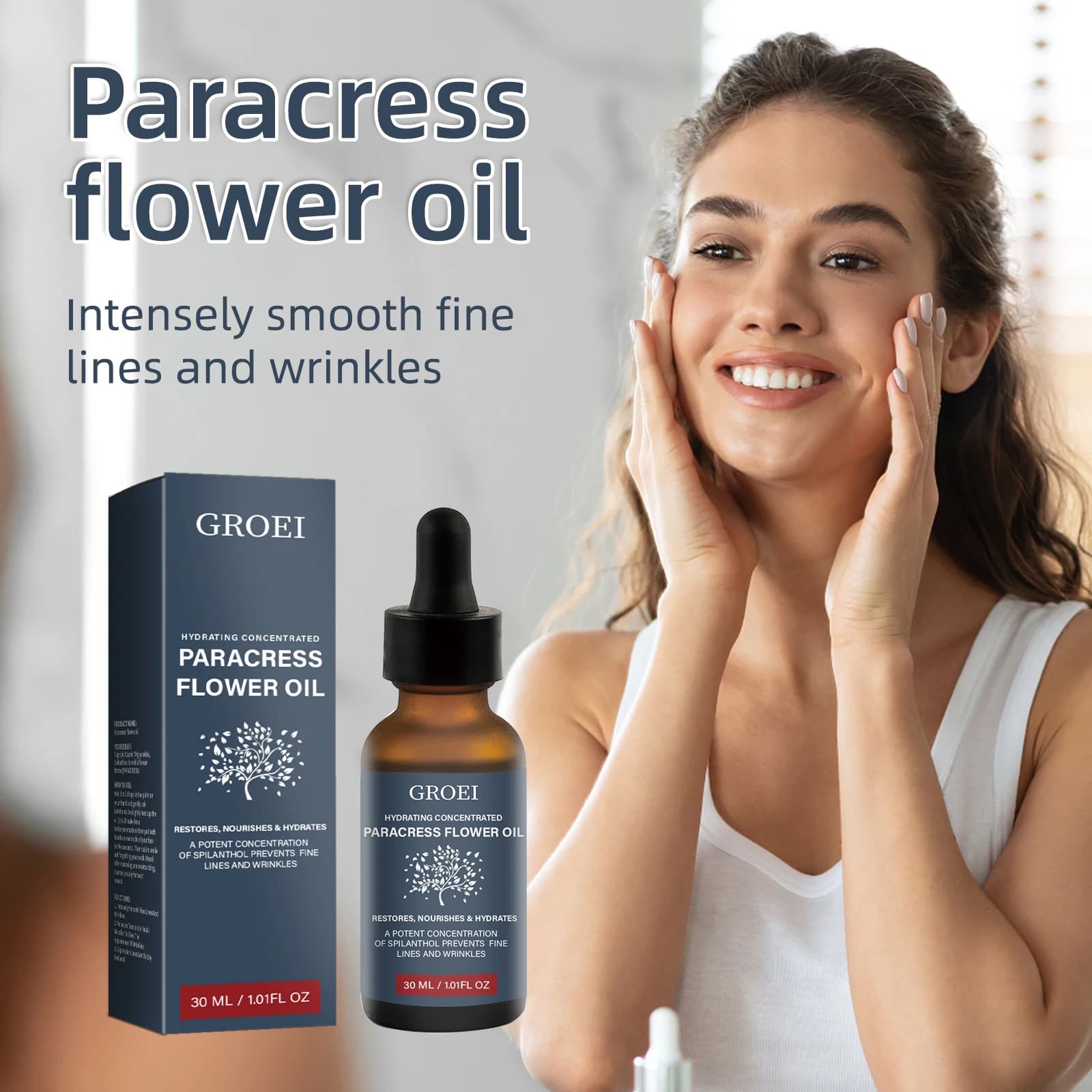 Huile de fleur de paracress 30ml pour les rides hydrate et nourrit la peau lisse les ridules pour le visage nourrir l'huile essentielle