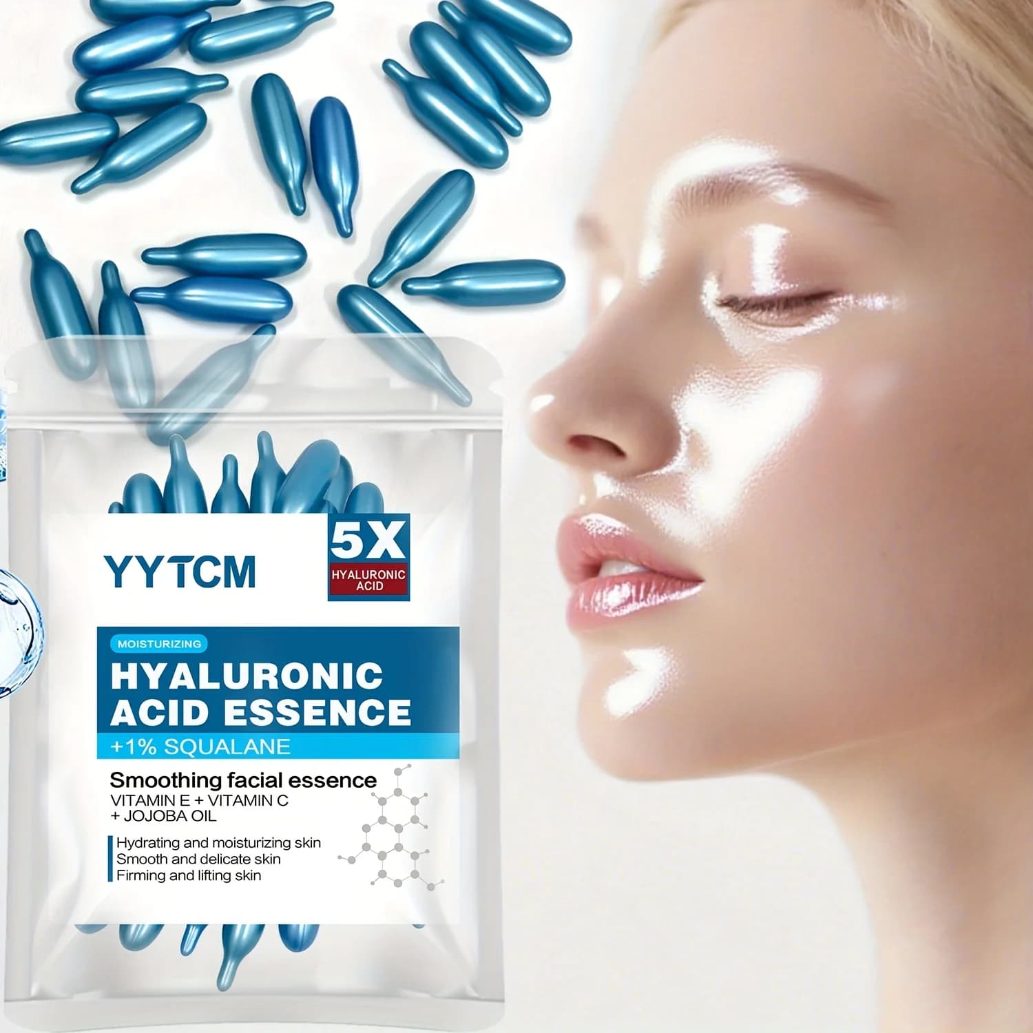 Essence de capsule hydratante profonde d'acide hyaluronique, essence cutanée hydratante et éclaircissante (0,4 g x 30 capsules)/sac -1 sac