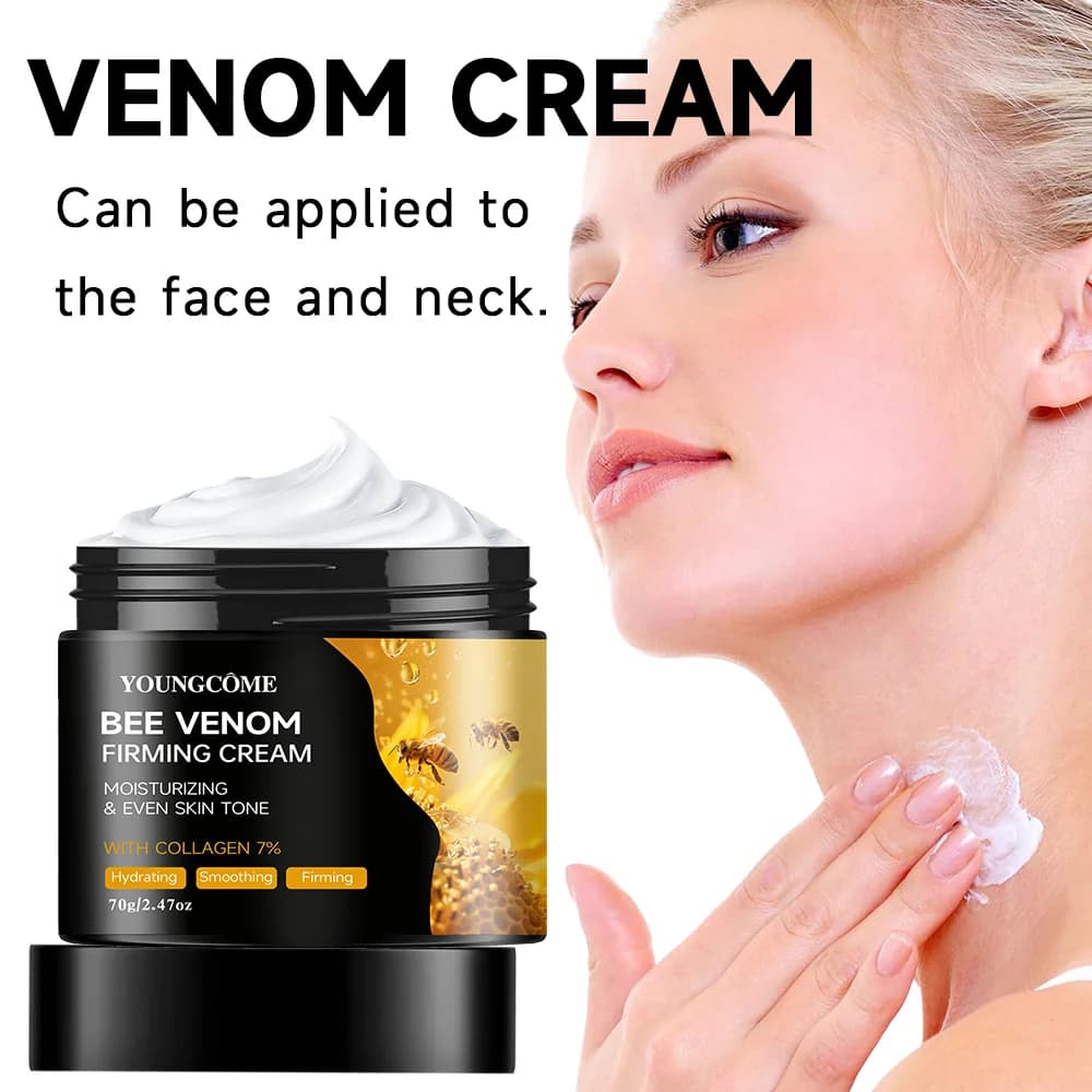 Crème Premium au Venin d'Abeille Visage et Cou – Boost de Collagène, Raffermissante, Liftante, Hydratante Naturelle, Non Grasse, Soin Doux et Amélioré