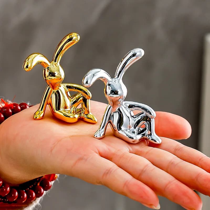 Double Statue de lapin à longues oreilles