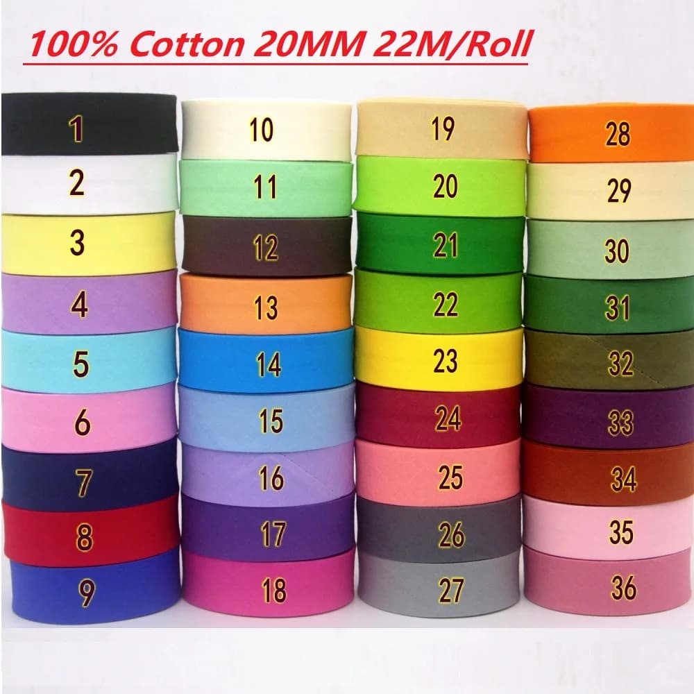 Ruban polarisé 100% coton, largeur 20mm, 3/4 pouces, 22 m/rouleau