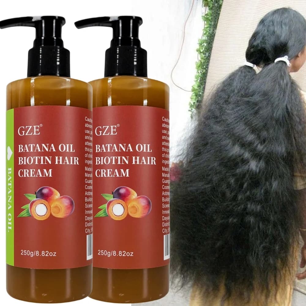 GZE – crème capillaire à l'huile de Batana, biotine, cheveux forts, Anti-rupture, réparation des pointes fourchues, soyeux pour cheveux secs, 2 paquets
