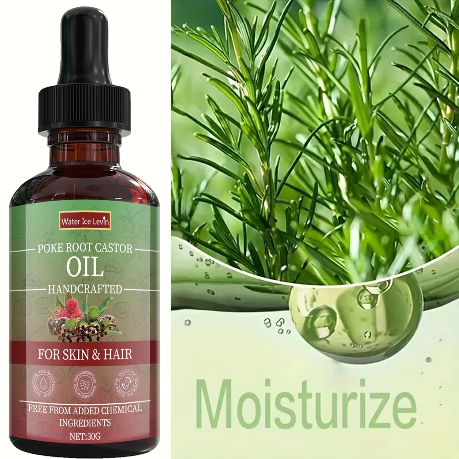 Huile de Ricin à la Racine de Poke pour Peau et Cheveux - Mixte Naturel Artisanal, Hydratation Profonde, Nutrition Hivernale, Sans Produits Chimiques