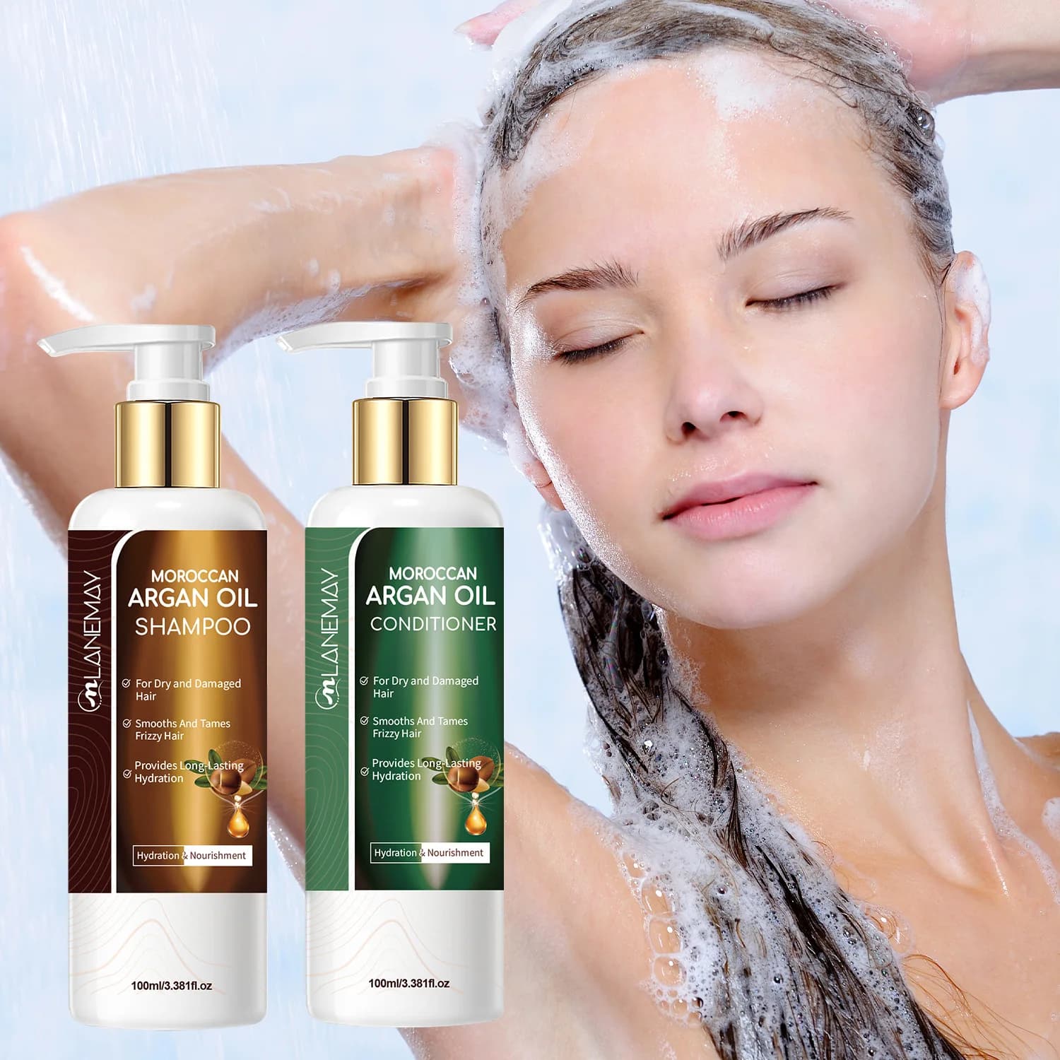 Ensemble shampoing et après-shampoing à l'huile d'argan marocaine – 100 ml + 100 ml. Spécialement formulé pour les