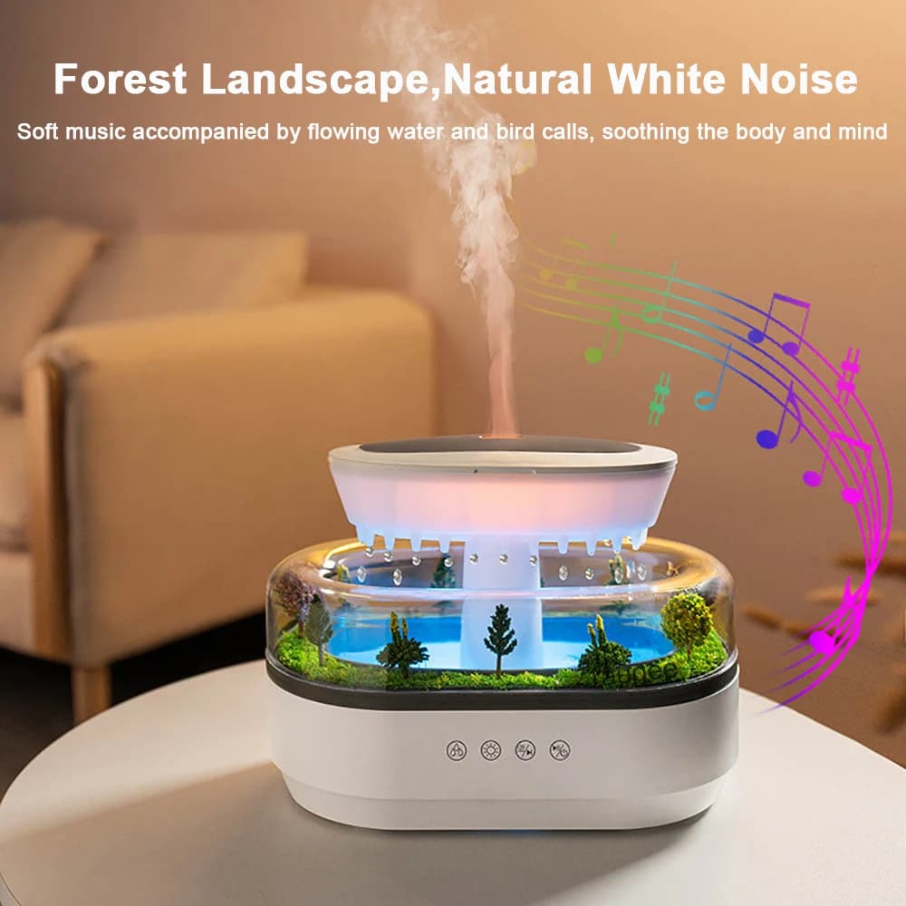 Humidificateur diffuseur d'huiles essentielles, humidificateur de musique goutte de pluie, diffuseur d'aromathérapie de parfum de maison, humidificateur d'air à lumière colorée