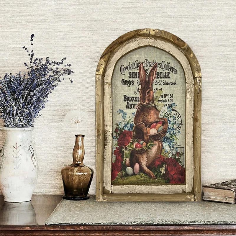 Peinture à l'huile de lapin en bois pour la décoration de la maison, affiche d'art mural rétro, lapin, animaux, impression, décor de Pâques, bébé, vintage
