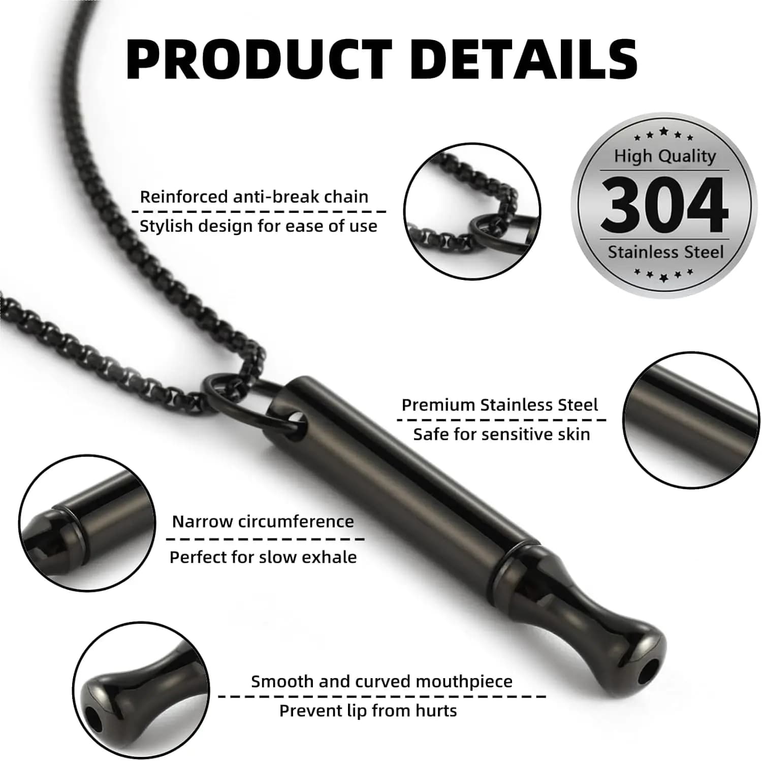 Collier de respiration par la pleine conscience, pendentif anti-stress en acier inoxydable, collier de respiration pour l'anxiété pour femmes et hommes