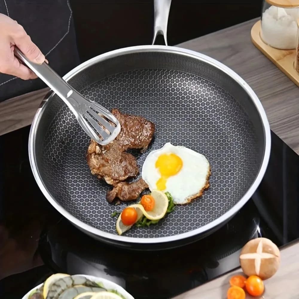 Poêle à frire antiadhésive en nid d'abeille en acier inoxydable, poêle à Wok de cuisine facile à nettoyer, adaptée au Steak aux œufs frits
