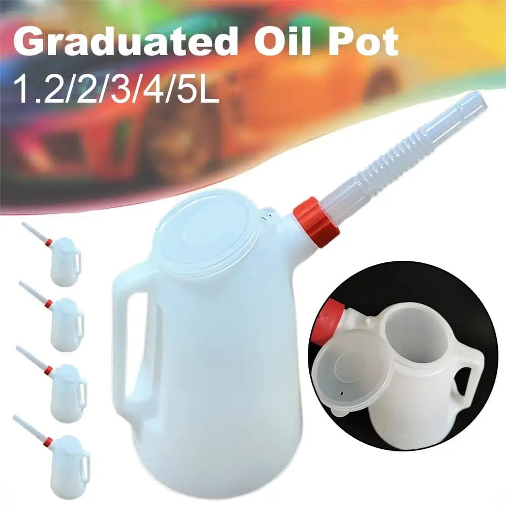 Pot à huile gradué 1 pièce, 1,2/2/3/4/5 litres, avec bec verseur, récipient à huile en plastique pour voiture et moto
